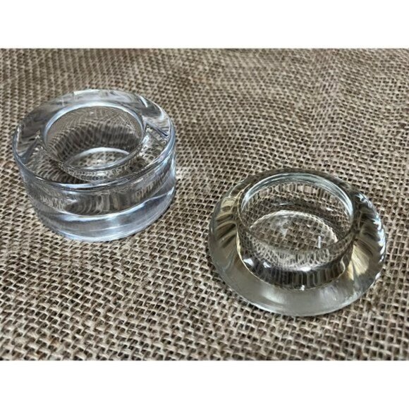 Set Of 2 Vintage Clear Glass Candle Stick Holder Votives Round Design For Home D - Picture 1 of 7